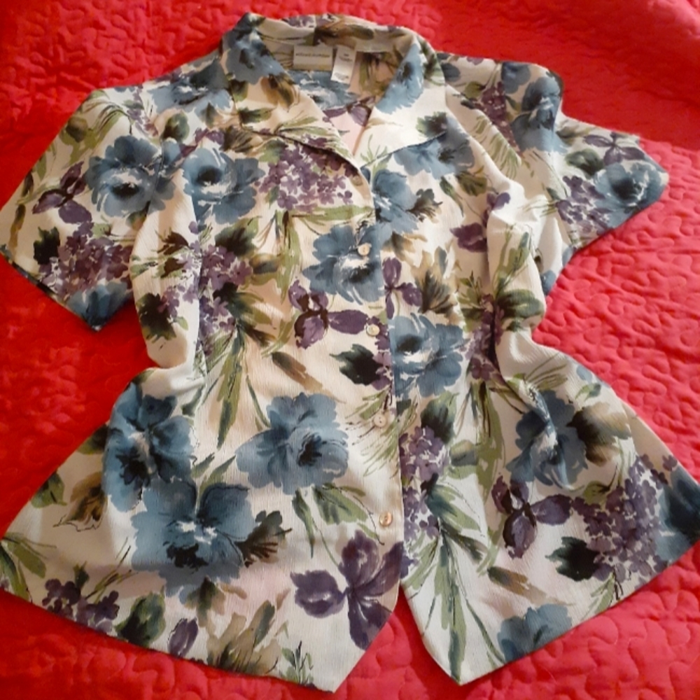 3 for$13 Purple Alfred Dunner Floral Button Down Blouse